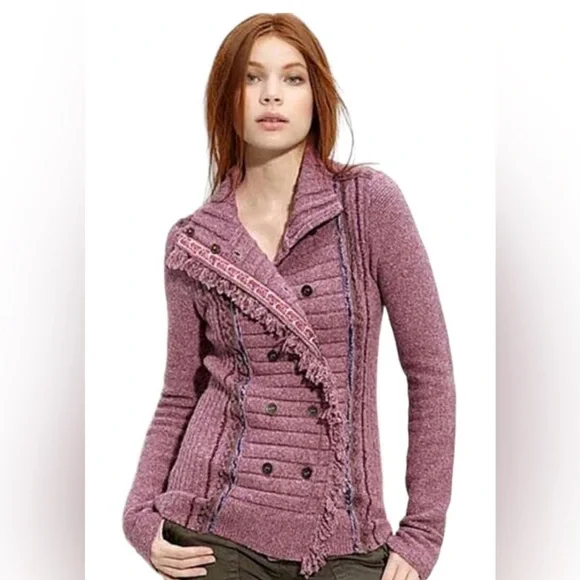 Free People Mauve Cuddle Bear Double Breasted Cardigan Sweater size SX - Picture 1 of 9